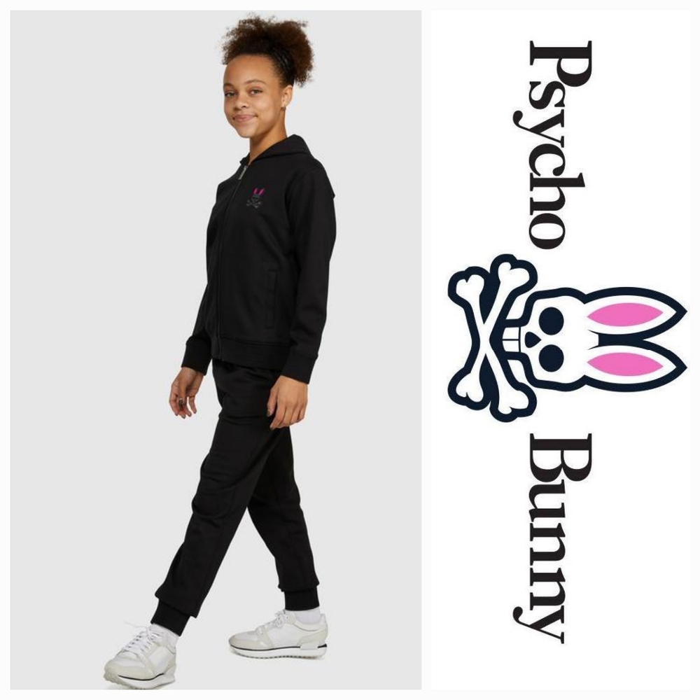 Psycho Bunny Kids Drake Full Zip Hoodie In Black Size 5/6